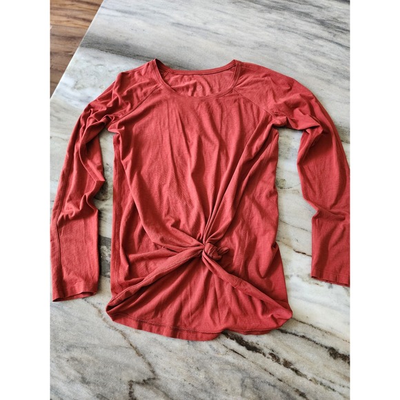 Lululemon Tops - Lululemon Long Sleeve Top Terracotta Red Raglan Front Knot Size 6